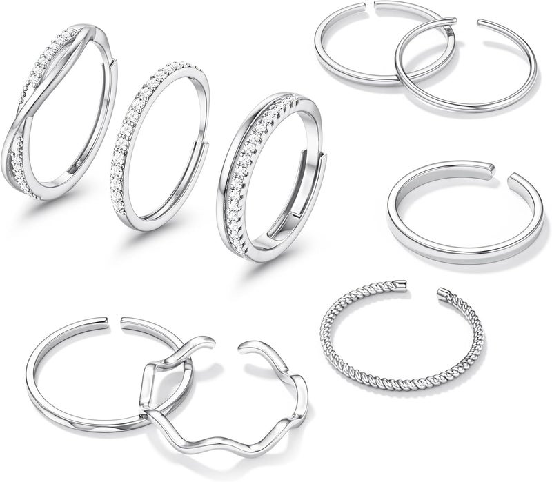 Jstyle Gold Stackable Rings for Women Non Tarnish Open Adjustable Rings Cubic Zirconia Thin Thumb Silver Ring Set 14K Gold Filled Pinky Knuckle Stacking Set - Dainty Statement Promise Band Ring Sets - Image 1